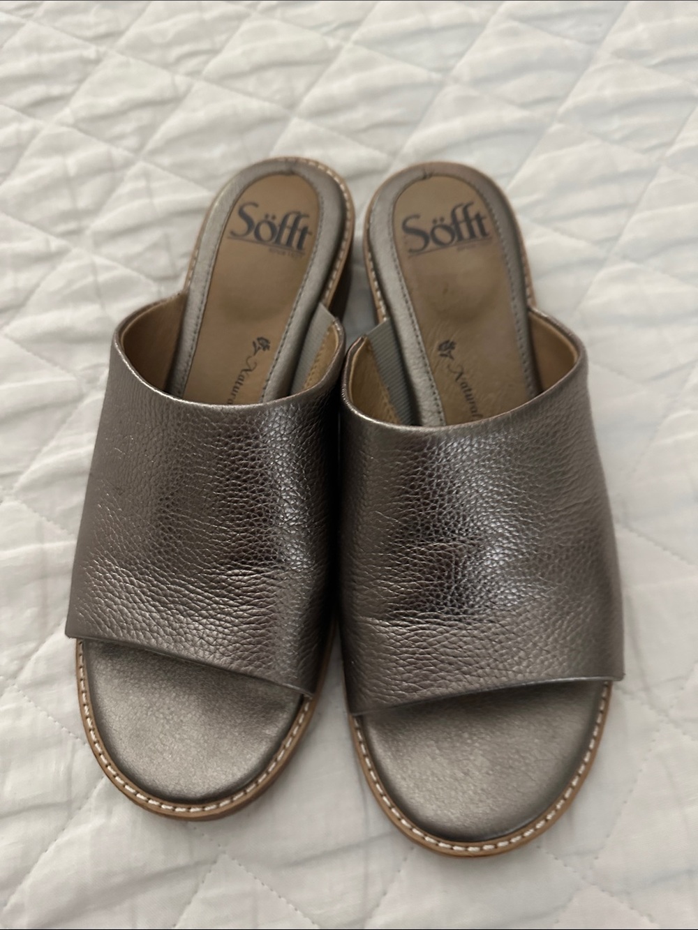 Söfft Metallic Pewter Slide Mules